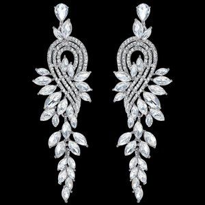Marquise Crystal Bridal Chandelier Dangle Drop Earrings Ladies Gifts in Silver